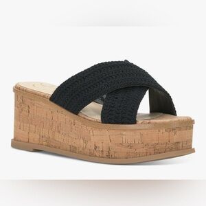 NWOT Jessica Simpson Women's Black Ediza Crochet Wedge Sandals